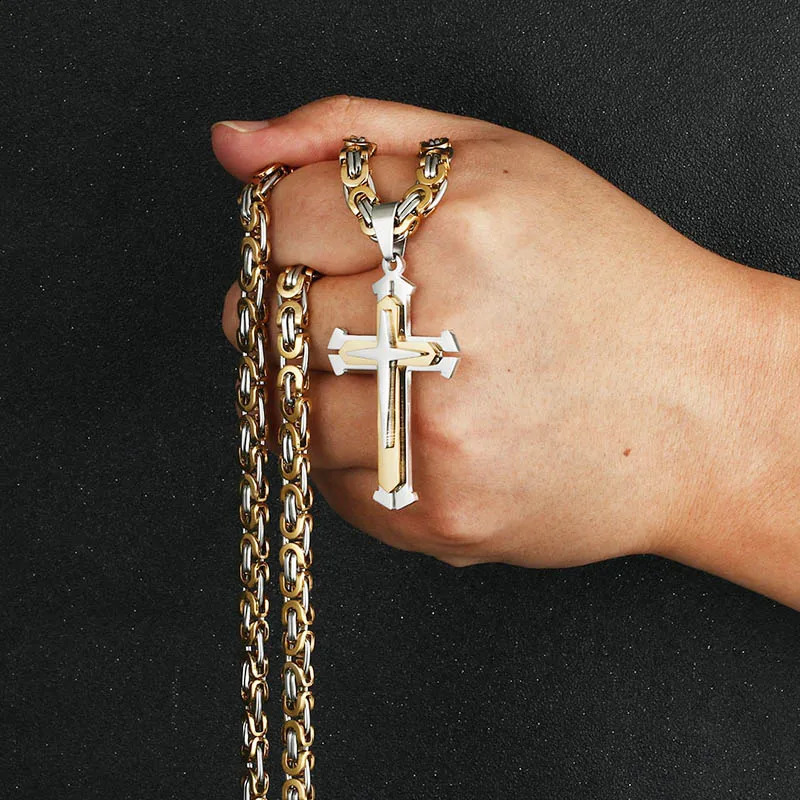 Orthodox Stainless Steel Jesus Cross Long Necklace Men Necklace Pendant Lucky Amulet Jewelry Birthday Gift 250805