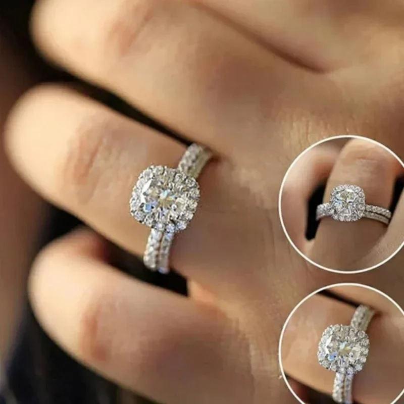 CAOSHI Sparkling Fully Inlaid Zirconia 2Pc/Set Rings 925 Sterling Silver Absolutely Stunning Jewelry Engagement Women Jewelry 250807