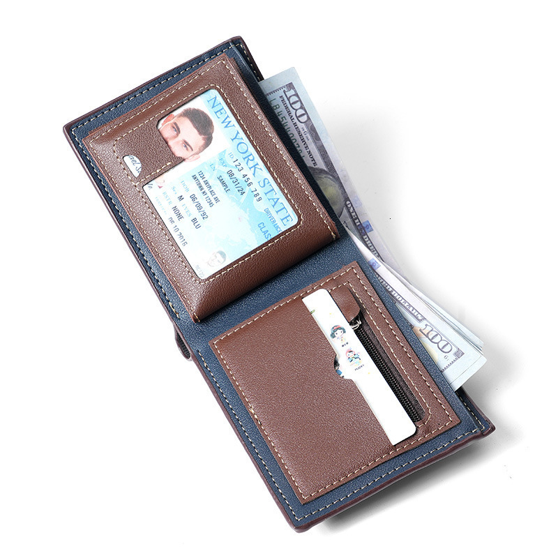 Men's Short Multi-card Slot Business Wallet Fashion Men's Zipper Coin Purse Luxury Bag Large Capacity Men's Youth Money Clip