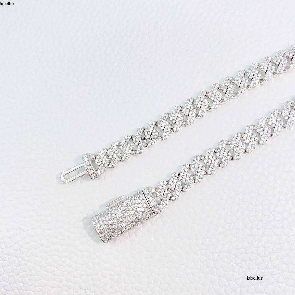 Trendy Cuban Chain Moissanite 8mm Dia Iced Out Personalized Necklace Sterling Sier