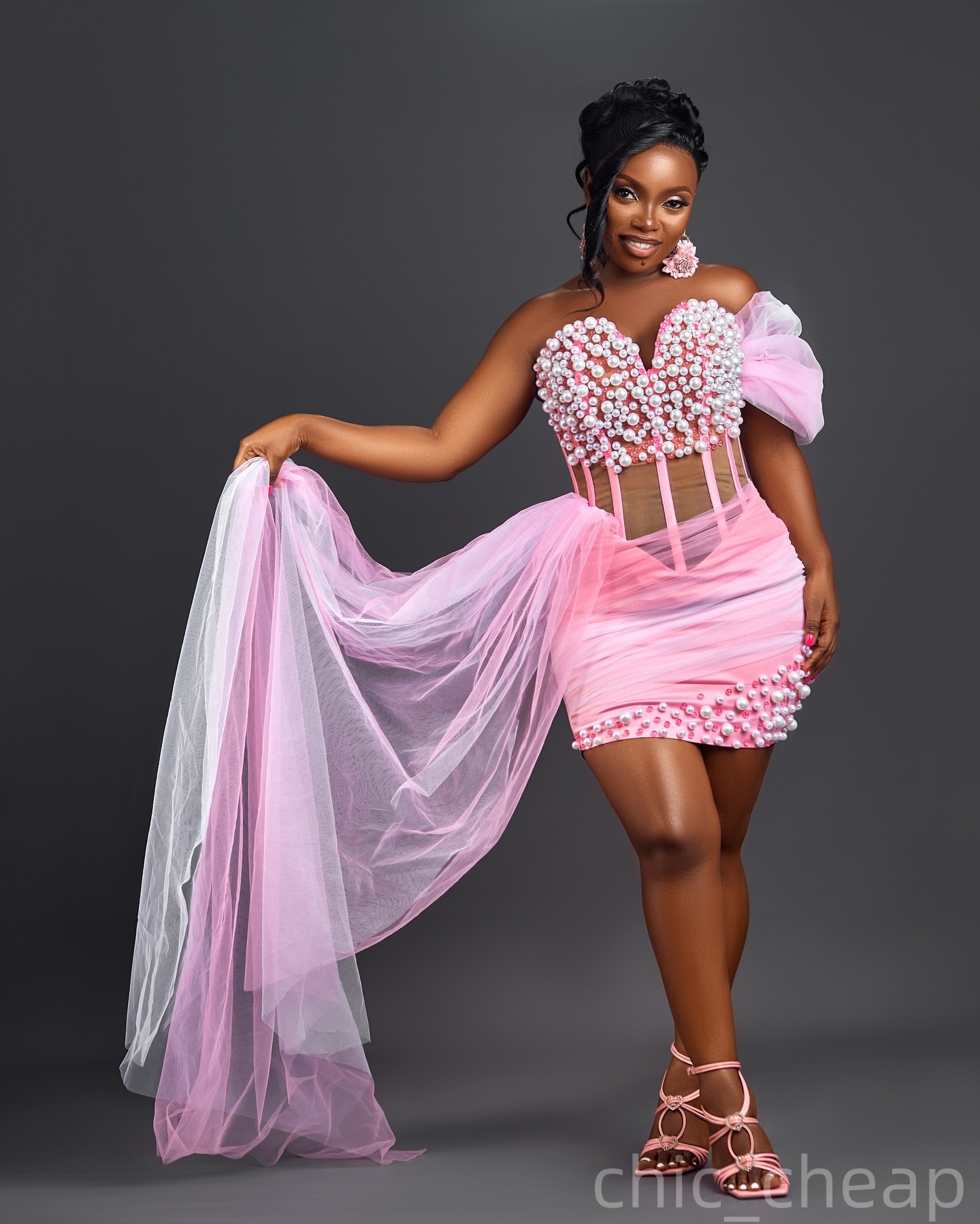 Chic Pink Pink Cocktail Dress Pearls Beaded Tulle Elegant Short Mini Graduation Homecoming Dresses For Special Occasions Sweetheart Gowns