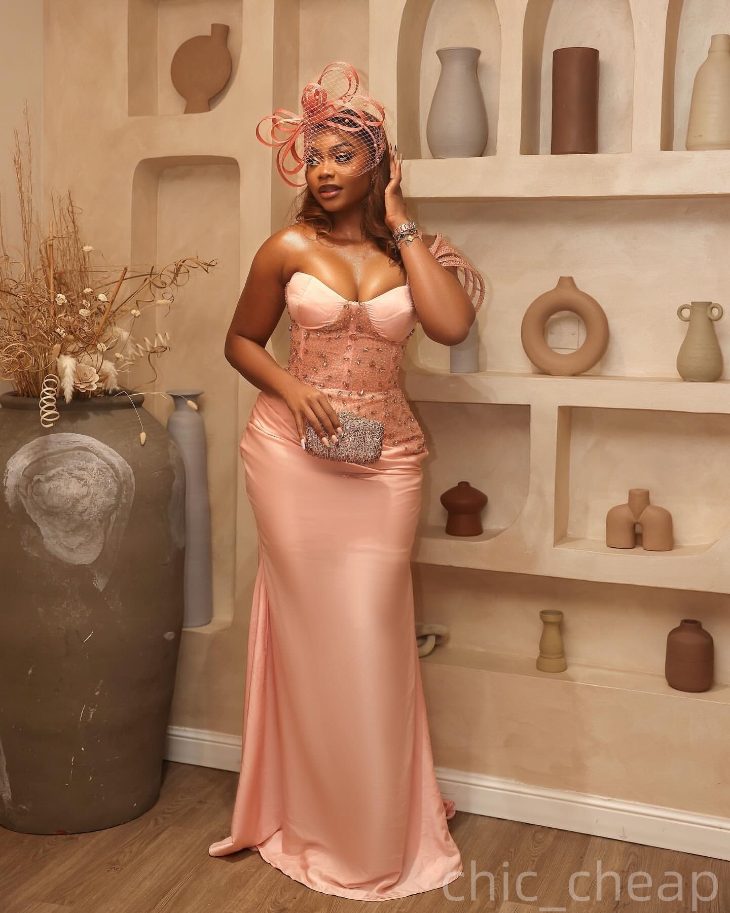 Mermaid Peach Pink Prom Dresses 2025 Crystals Beaded Satin Sweetheart Evening Formal Party Second Birthday Engagement Gowns Plus Size Dress For Specia
