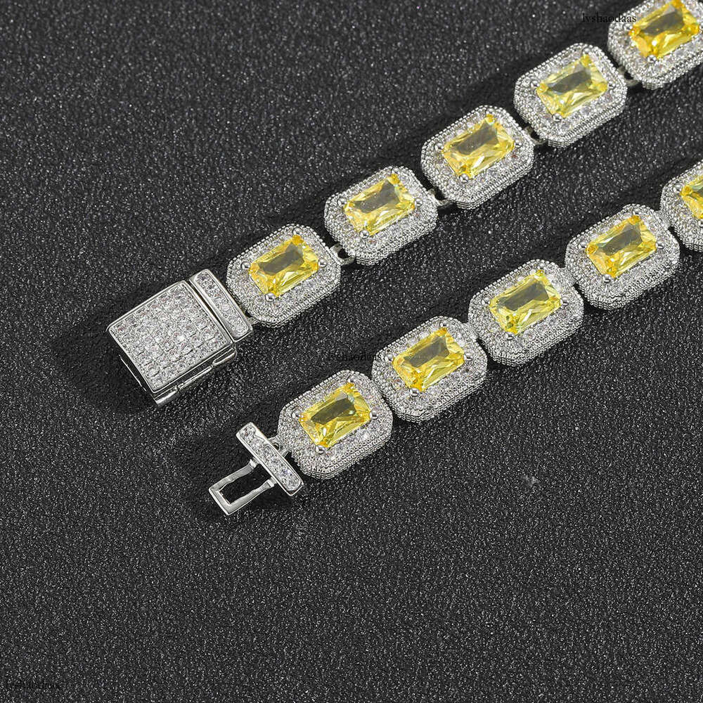 8mm Yellow Rock Candy Chain Bracelet T Square Zircon Niche Trendy Men's Hip-Hop Jewelry