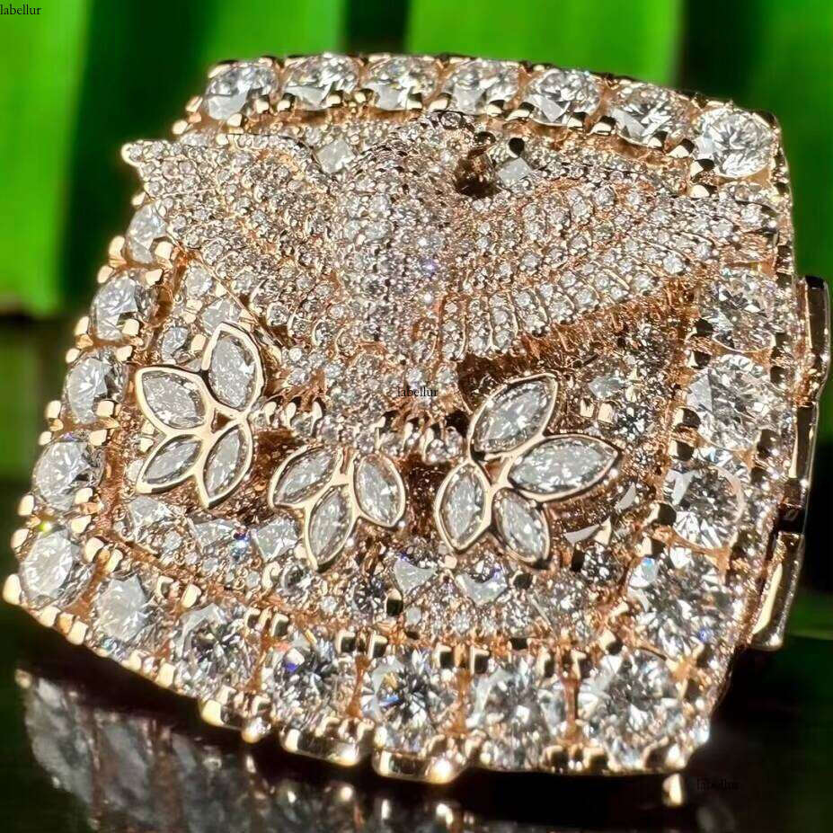 Stylish Men Jewelry Made Rose Gold Moissanite Dia Championship Ring With Custom