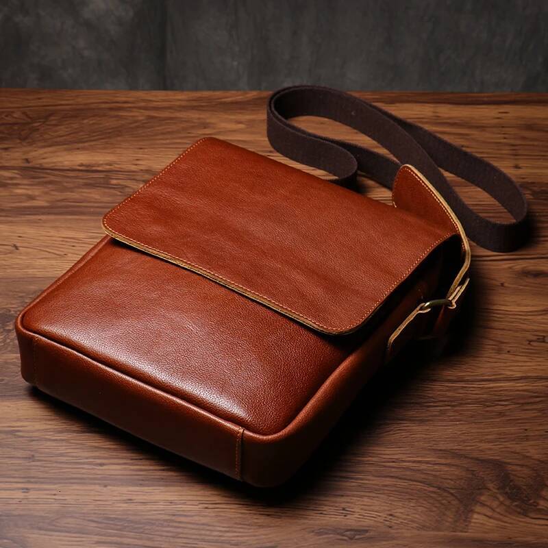 ROOG Men's Shoulder Sling Higher Quality Genuine Leather Crossbody Man Casual Weekends Messenger Bag For 12 Inch IPad