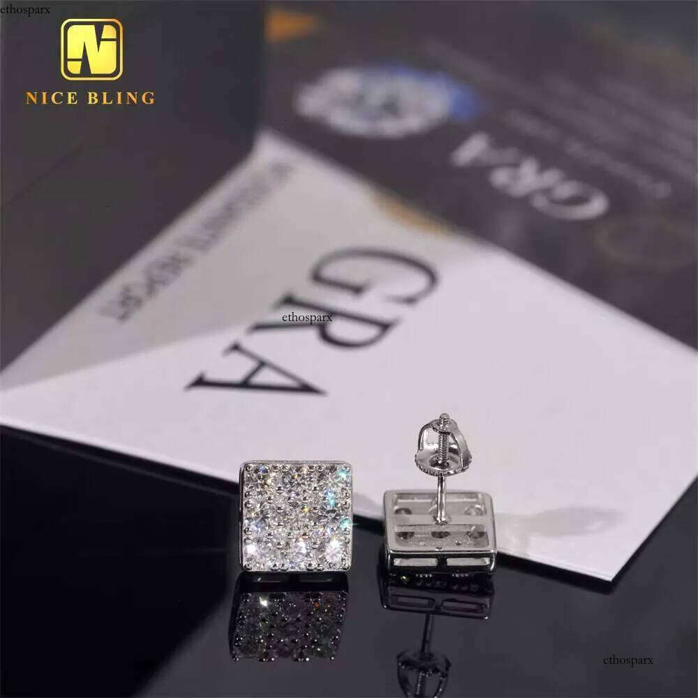 Wholesale Price Hip Hop Jewelry Pass Tester GRA Certified Dia Sterling Sier Square Moissanite Stud Earrings