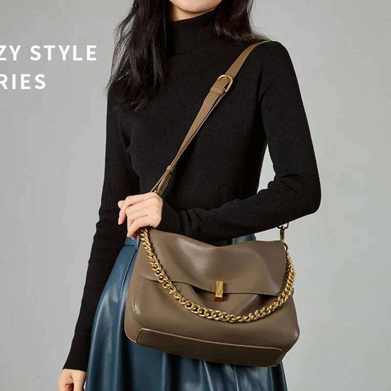New Genuine Cow Leather Shoulder Chain For Women Large Capacity Crossbody Handbag Messenger Tote Bag Designer
