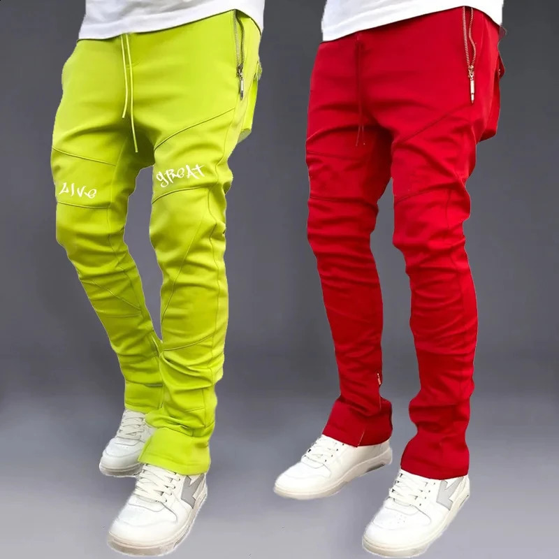 Fall Trend Fashion Mens Bunched Feet Nineminute Stretch Slim Zipper Foot Running Casual Pants 250809