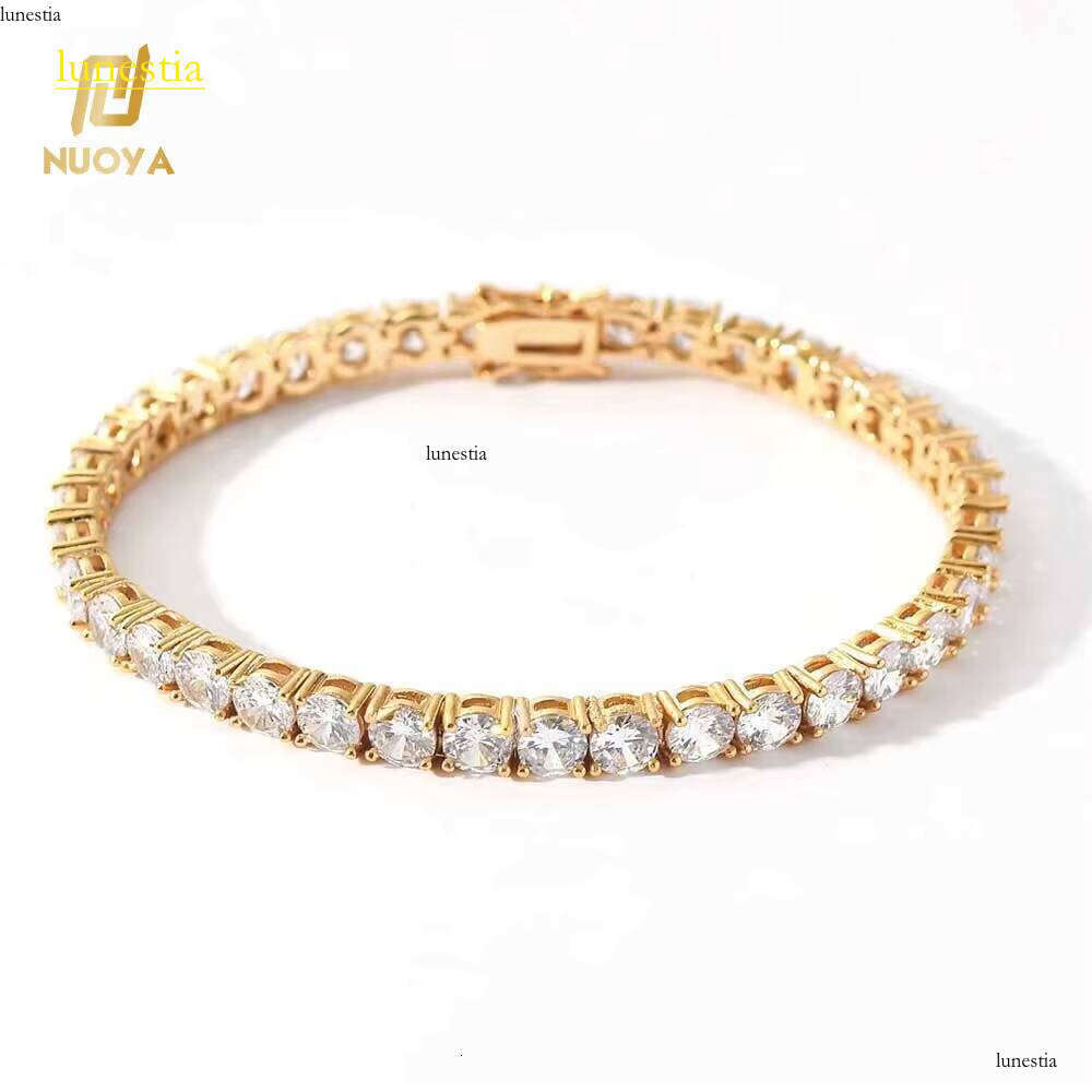 NUOYA 4MM Hip Hop Zircon Full Dia Iced Out Tennis Chain Bracelet Gold Plated Jewelry