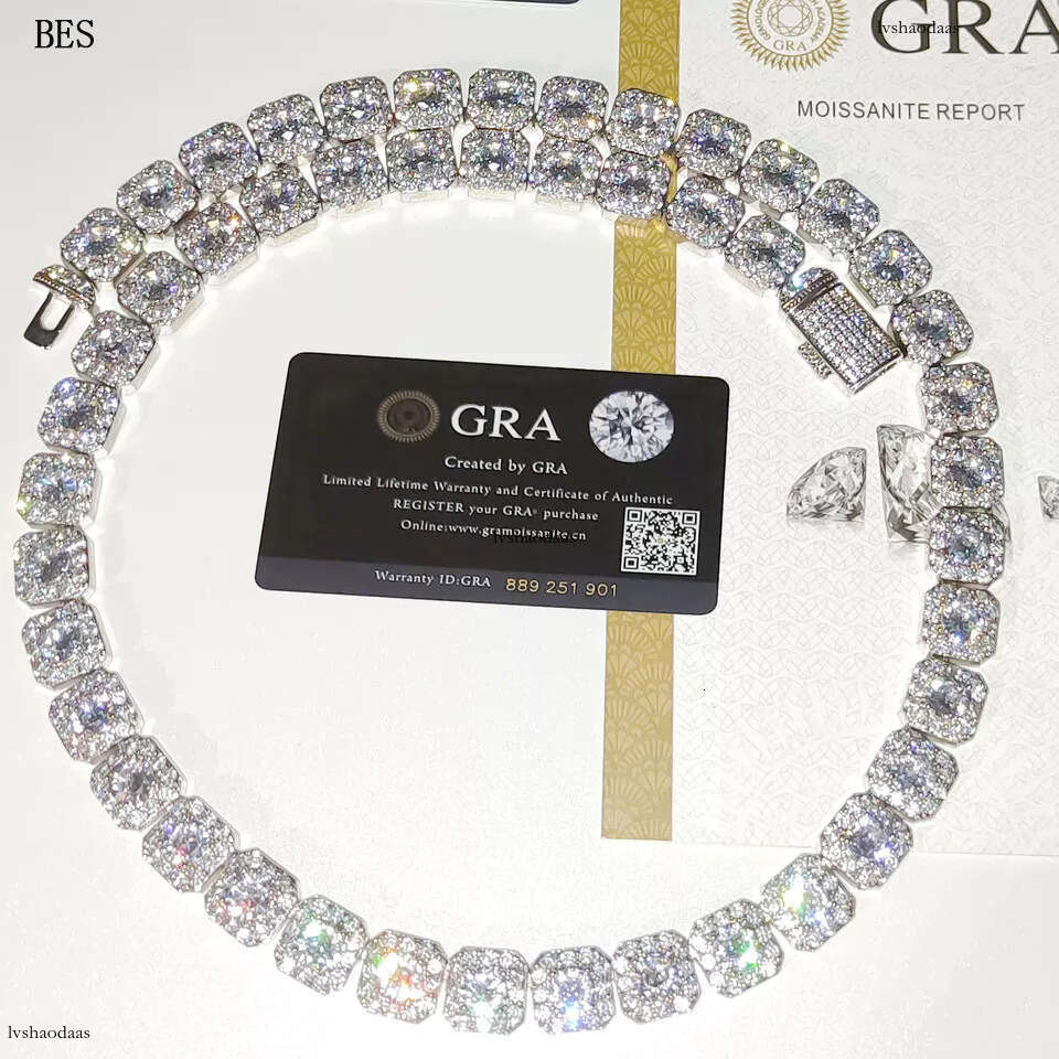 13mm Ice Sugar Chain Sier Inlaid Moissanite, Hip-Hop Men's Necklace with Certificate