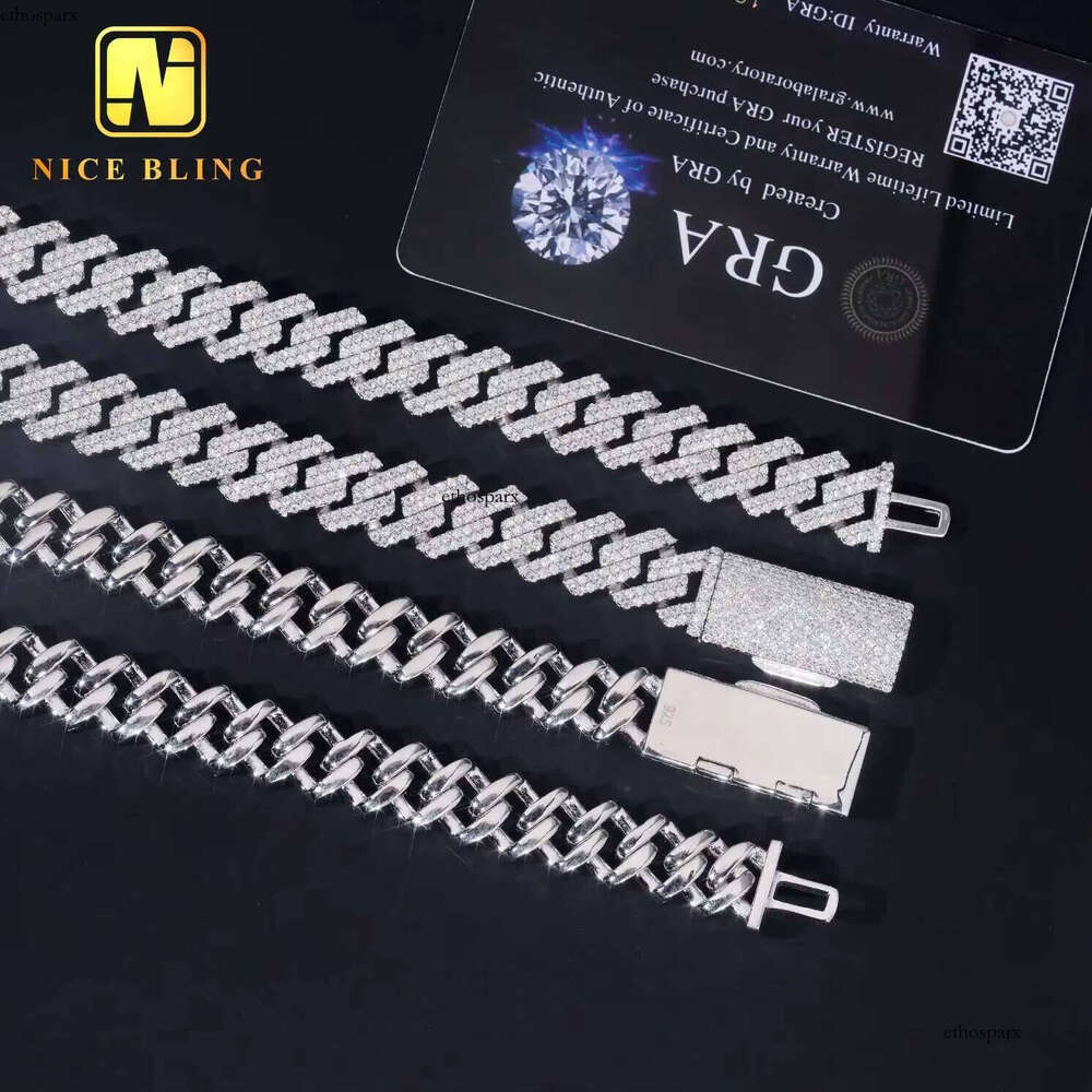 Hip Hop Iced Out Sterling Sier Moissanite Link Chain 12mm Fashion Men Jewelry Cuban Necklace Bracelet