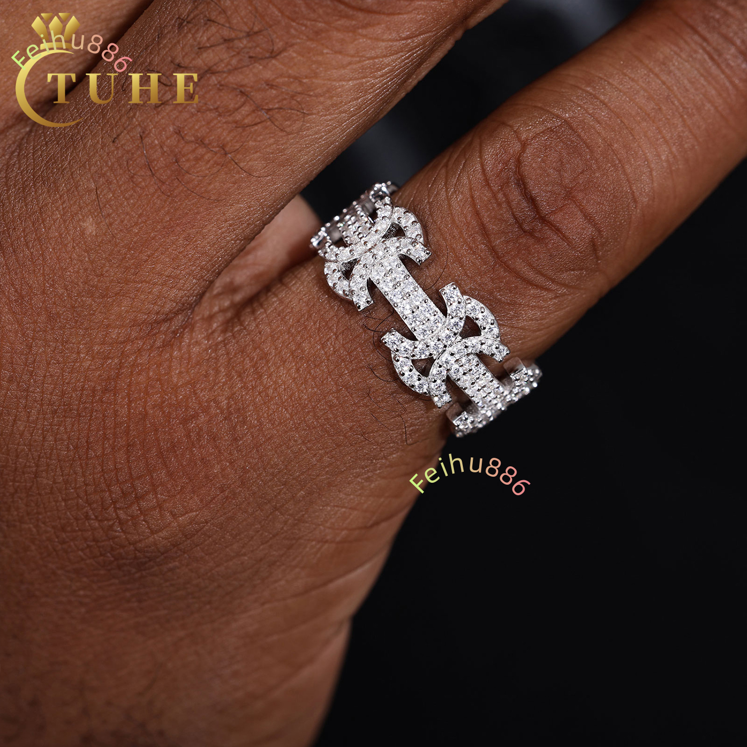 Vintage Punk Style Byzantine Ring Full VVS Moissanite 925 Sterling Silver Mens Hip Hop Jewelry Gift Wholesale Geometric Ring