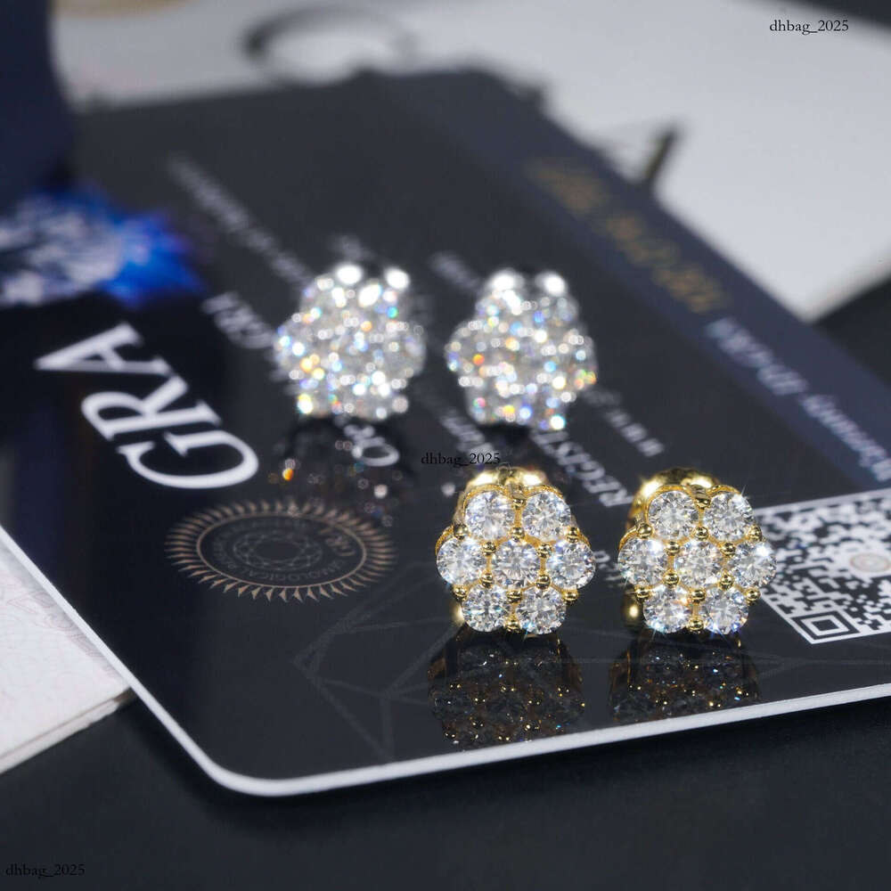 8.0mm Creative Flower Style Sier Moissanite Unisex Hip-Hop Earrings Personality Accessories