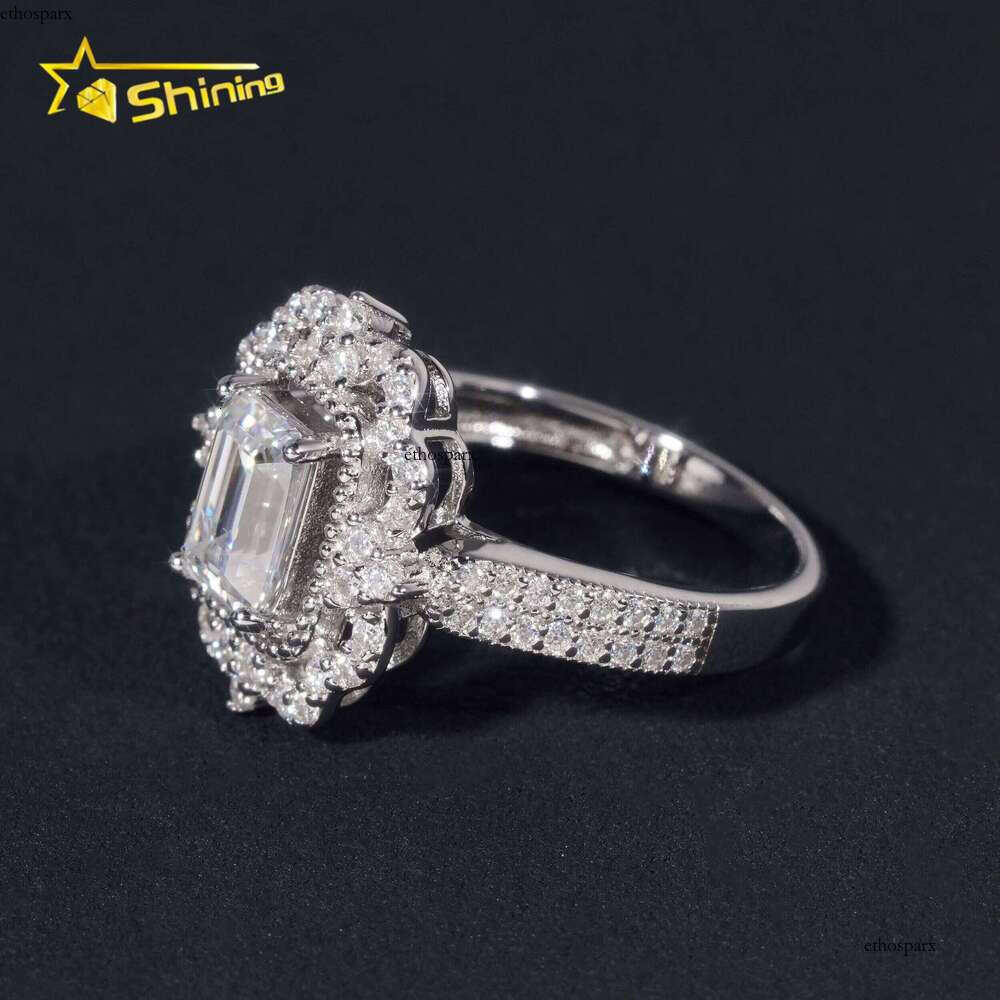 Pass Tester 1ct Emerald Engagement Charm Pearl Silver VVS Wedding Inlaid Ring Women's Jewelry