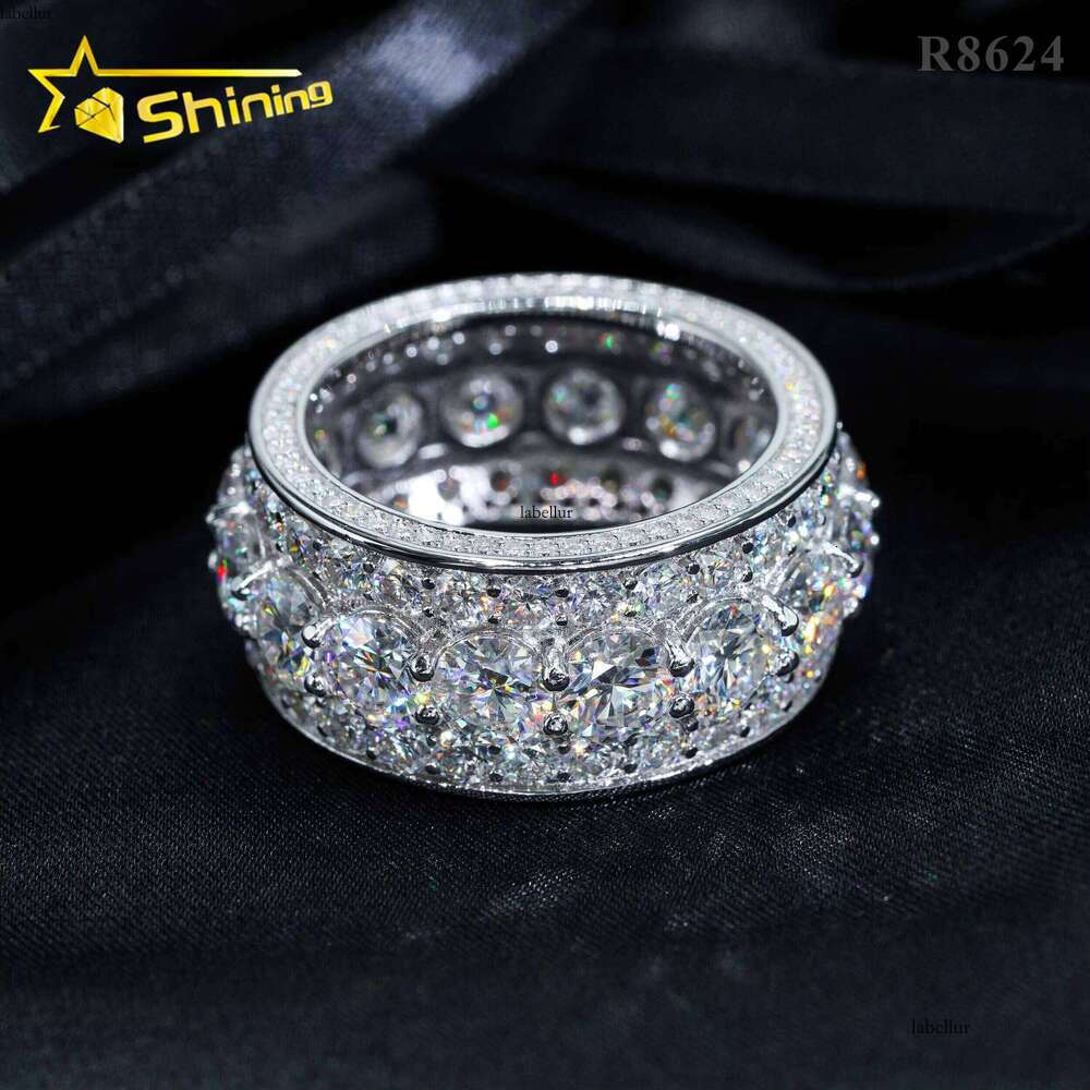 Drop Shipping Pass Tester Sterling Silver Platinum Plated VVS Hip Hop Jewelry Moissanite Men's Ring