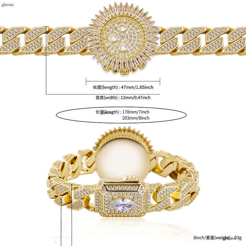 Watch Style Spring Clasp Miami Cuban Chain Full Zircon Hip Hop Punk Personality Bracelet