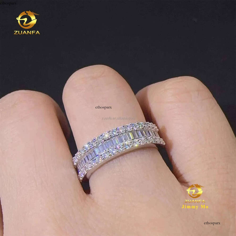 Customized Unique Wedding Jewelry Solid Sier GRA Certificates White Gold Bridal Baguette Moissanite Eternity Band Ring