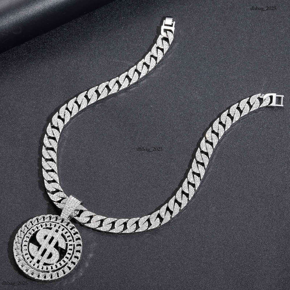 Disc Pendant Full Dia Alloy Trendy Men's Hip Hop Cuban Chain Dollar Necklace