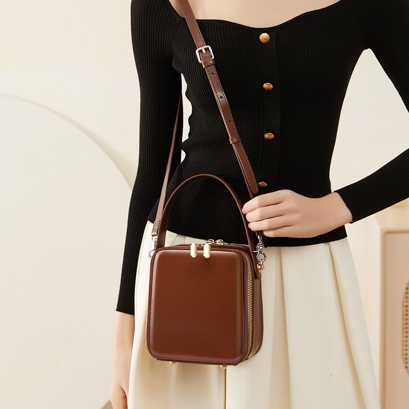Women's New Fashion Genuine Leather Box Light Luxury Crossbody Handbag Shoulder Bag