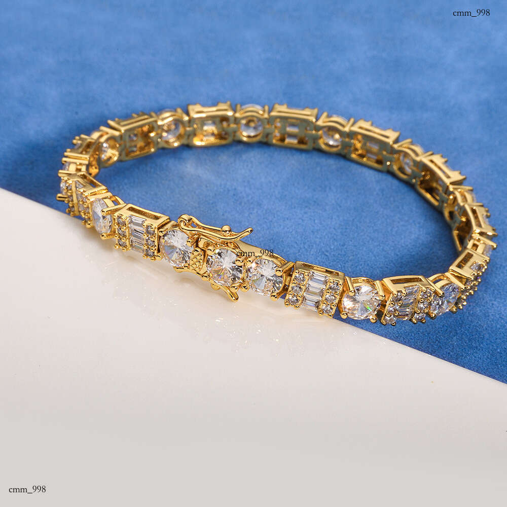 Hip-Hop 6.5mm Clasp Square Round Mixed Zircon Versatile High-End Men's Bracelet