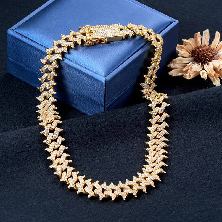 Hip Hop Brass Cuban Chain 10mm 12mm 15mm 18mm Width Iced Out Zirconia Cuban Link Chain Miami Men Bracelet Necklaces