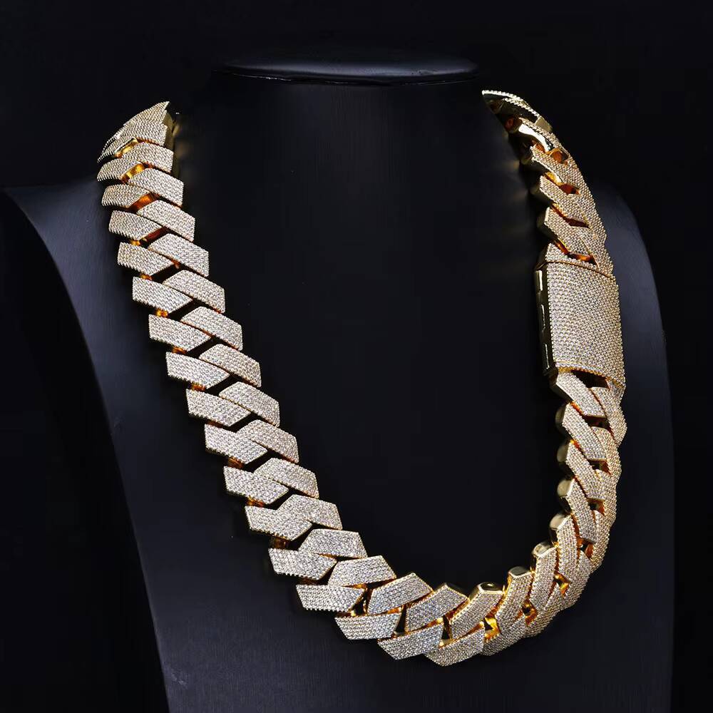 VVS Moissanite Hip Hop S925 Sterling Silver High Quality 20MM Diamond Cuban Link Chain Three Row Cuban Link Chain Necklace