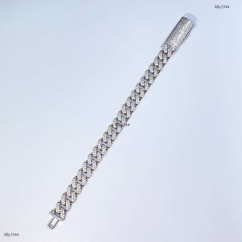 Wuzhou Straight 10mm Sterling Silver Inlaid Moissanite chain Cuban Chain Hip Hop Trendy Brand Unisex Accessories Bracelet Necklace