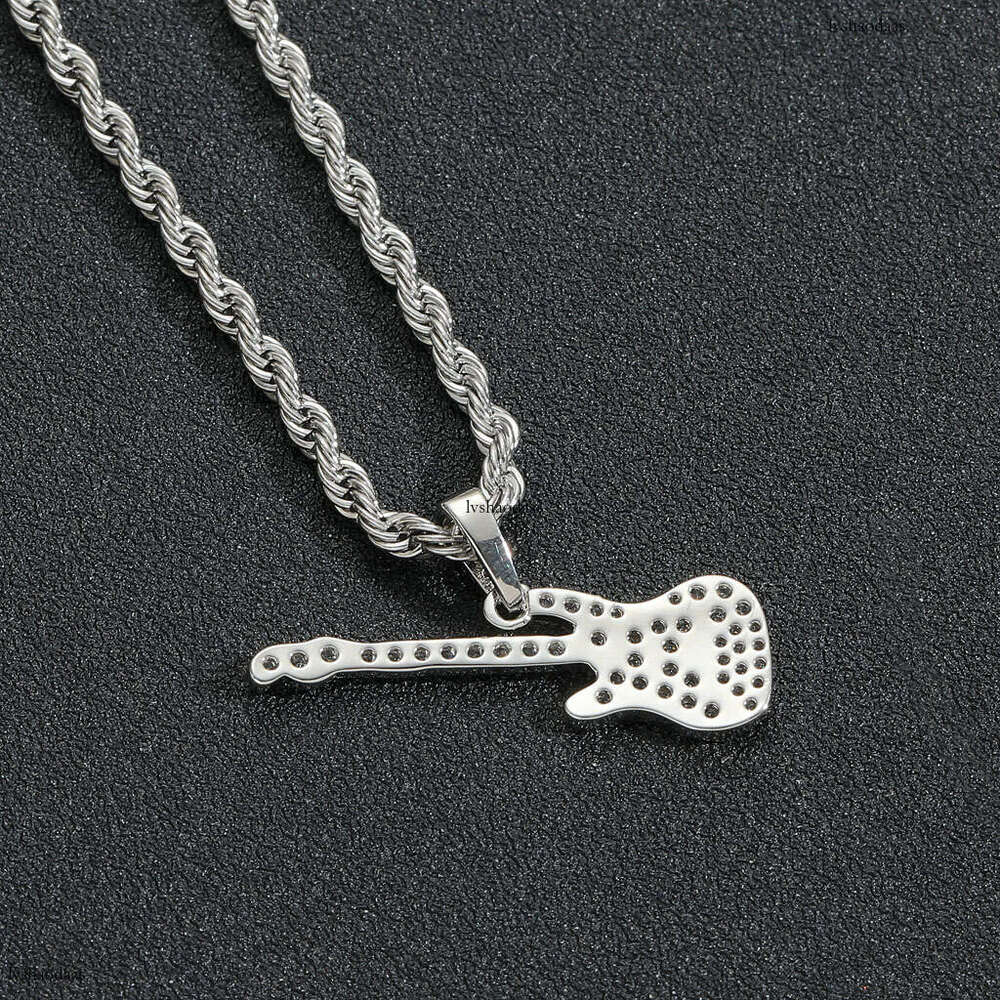 Hip Hop Necklace Guitar Micro Inlaid Moissanite chain Punk Personality Creative Men's Rock Street Pendant