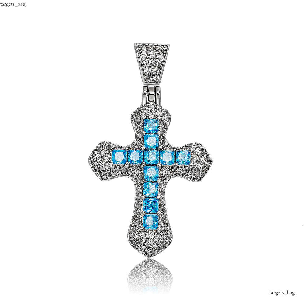 Hip Hop Blue Moissanite chain Cross Men's Necklace Fashion Versatile Sweater Chain Jewelry
