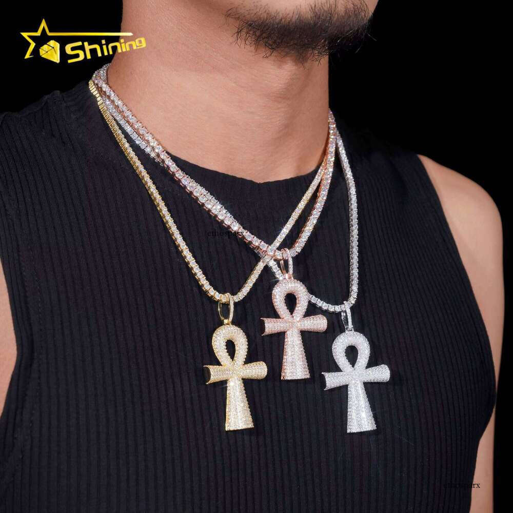 Hip Hop Jewelry Sterling Sier Men Dia Moissanite Iced Out Cross Pendant
