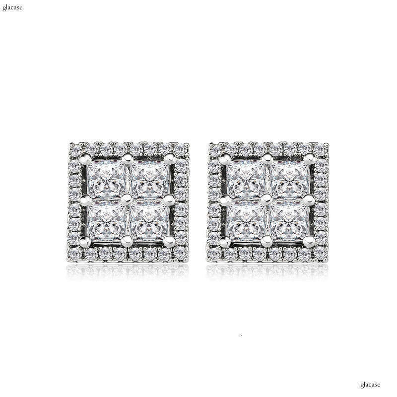 Hot Selling Square Zircon Sier Needle Earrings for Men and Women, Personalized Simple Fashion Accessories