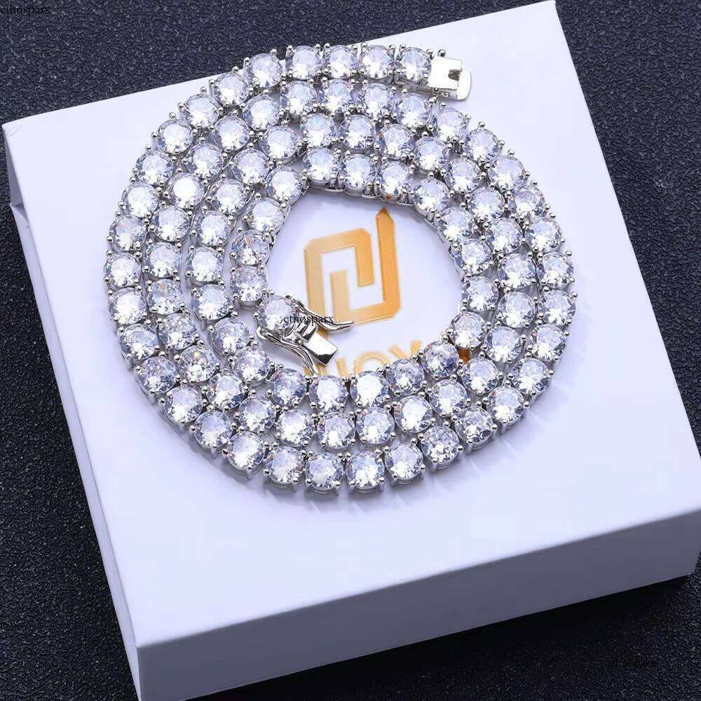 NUOYA Pass Tester Silicon Stone Iced Round Brilliant Cut Sier Tennis Chain Necklace Women's Jewelry