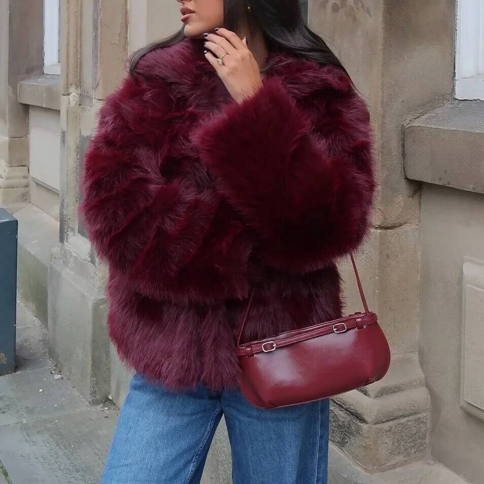 Fashionable Elegant Long Sleeve Fox Fur Coat Women's Outerwear Autumn Winter New Style Artificial Leather Jacket