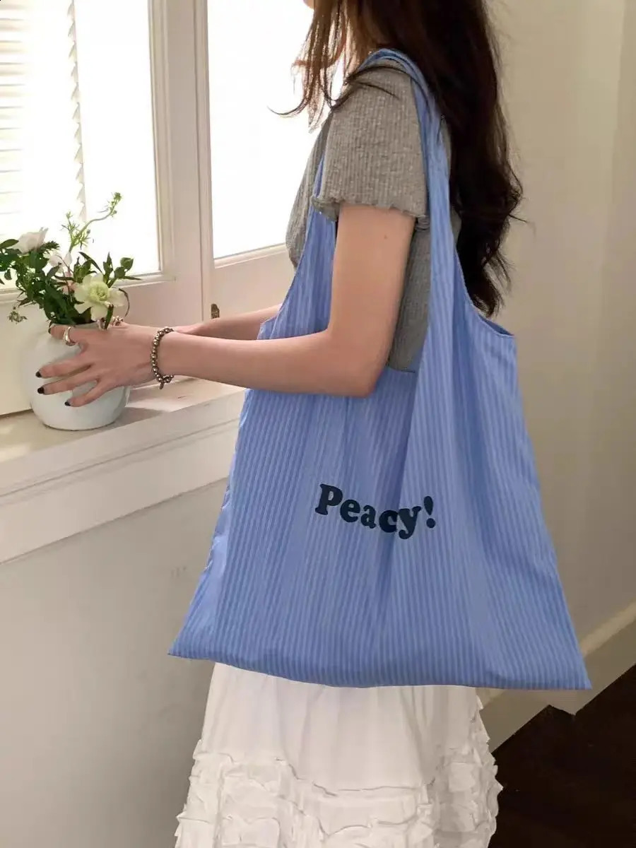 JIAERDI Stripe Blue Large Capacity Canvas Bag For Women Summer Tote Bag Female Korean Style Y2k Handbag Bolsos De Mujer 250809