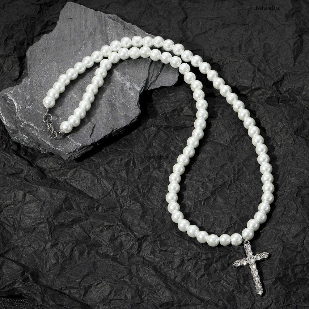 Minimalist INS Cross 8-10mm Pearl Necklace Hip Hop Trend Unisex Choker Collarbone Chain