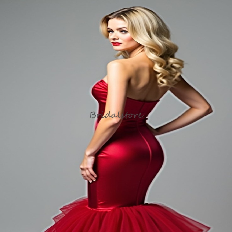 Charming Mermaid Red Prom Dress 2025 Sweetheart Satin Fishtail Evening Gowns Elegant Maxi Formal Birthday Party Wear Vestio De Noche