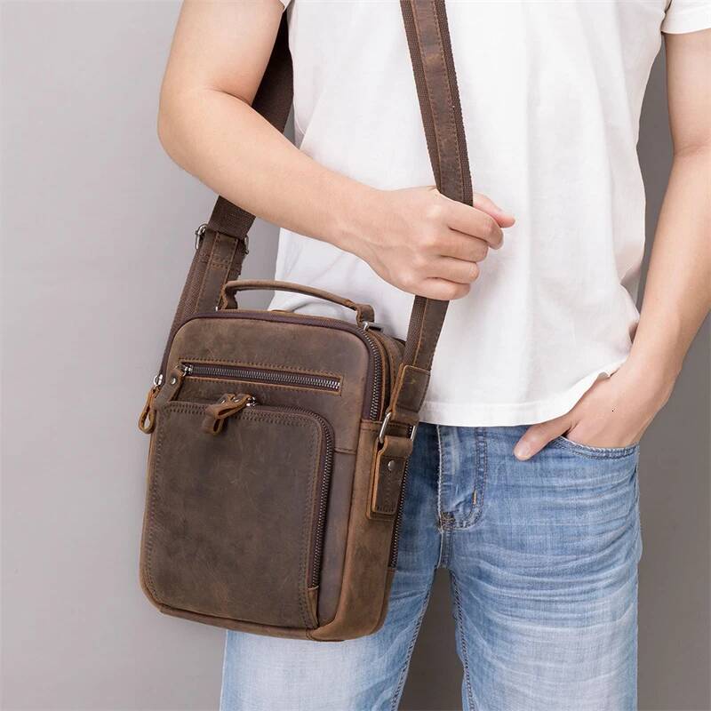 Newsbirds Leather Shoulder Vintage Style Crossbody Books School Of Men Male Daily Messenger Bag Crazy Horse Skin