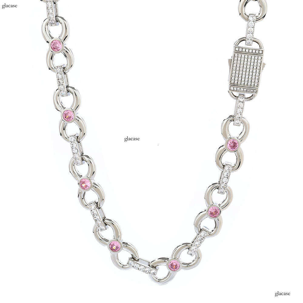 Hip-Hop 12mm Infinity Chain Pink Moissanite chain Men's Necklace Personality Versatile Jewelry