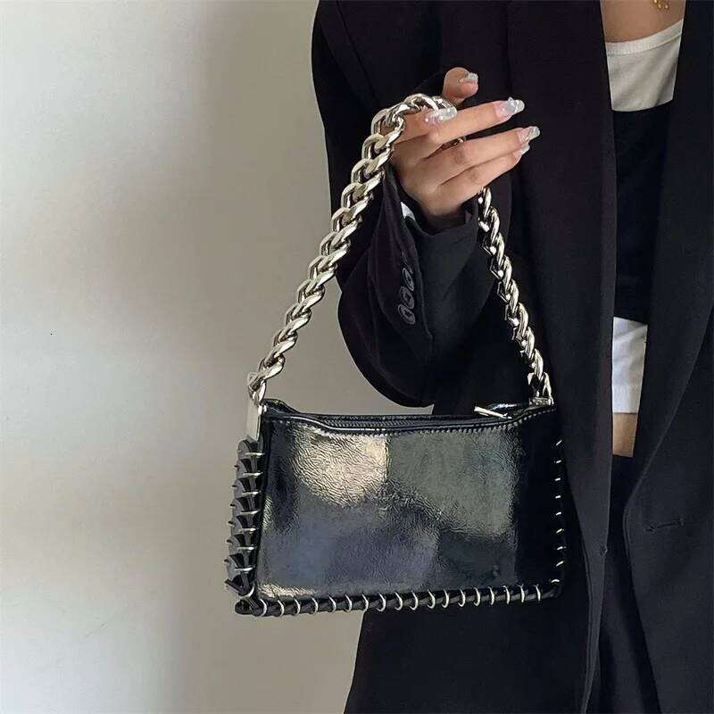 Fashion Sequined Chains Shoulder Bag Black Glossy Woman's Handbags Casual Crossbody Bags For Woman Square Phone Flap Purses Chic
