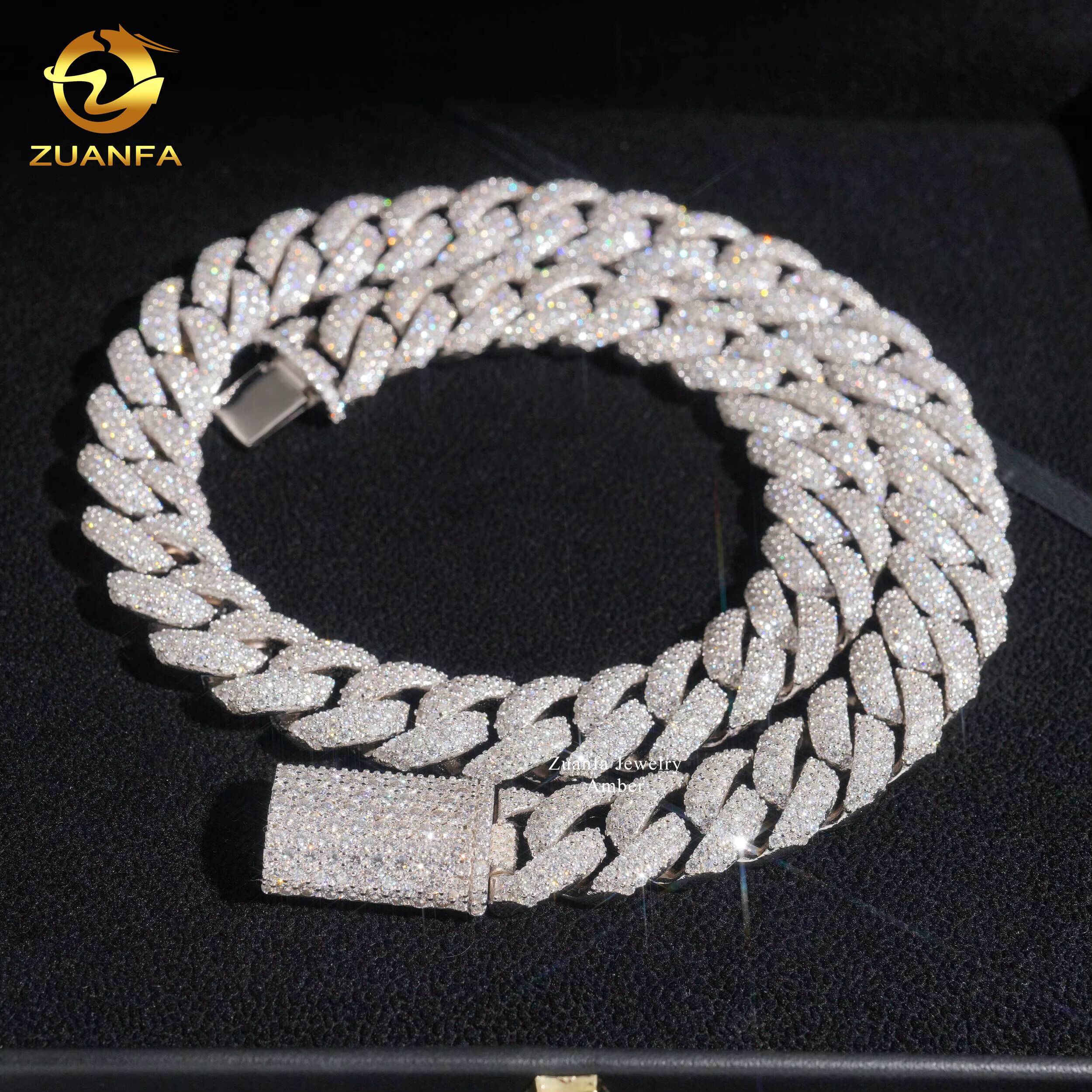 Fully Luxury VVS 3 Rows 16mm Miami Hip Hop Fine Jewelry Lab Moissanite Diamond Men Necklace Cuban Link Chain Custom Clasp