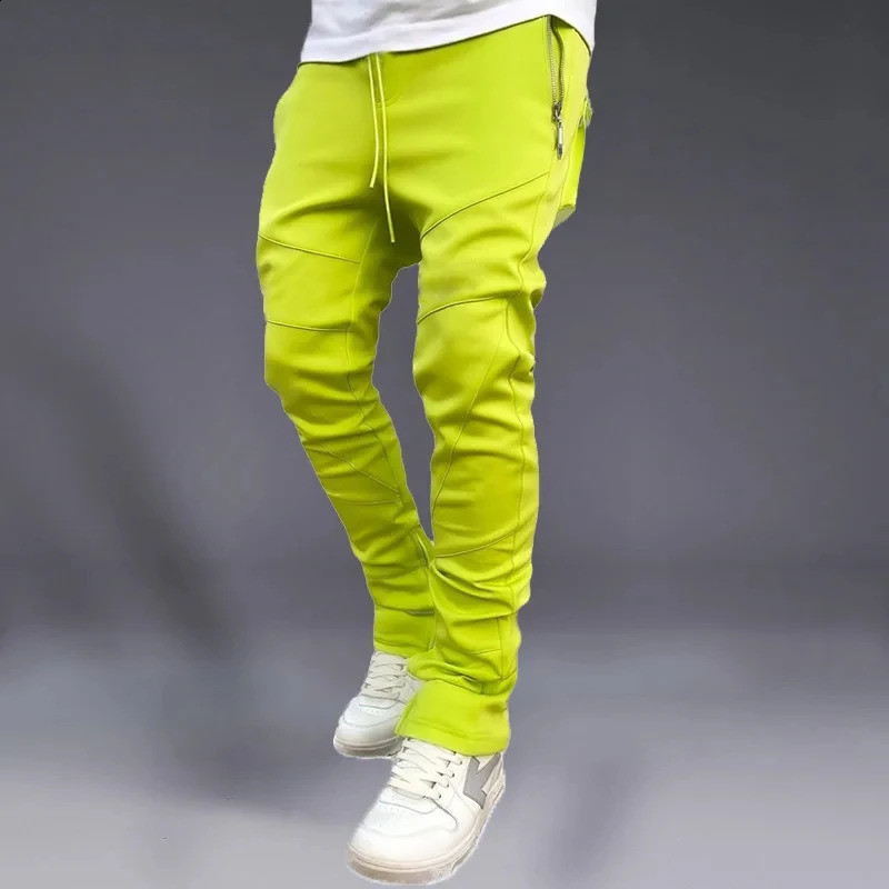 Fall Trend Fashion Mens Bunched Feet Nineminute Stretch Slim Zipper Foot Running Casual Pants 250809