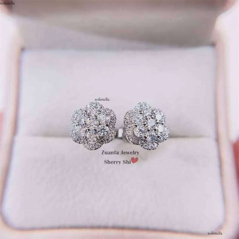 Iced Out Hip Hop Pass Dia Tester Men 10k Gold Flower Cluster Vvs Moissanite Earrings Stud