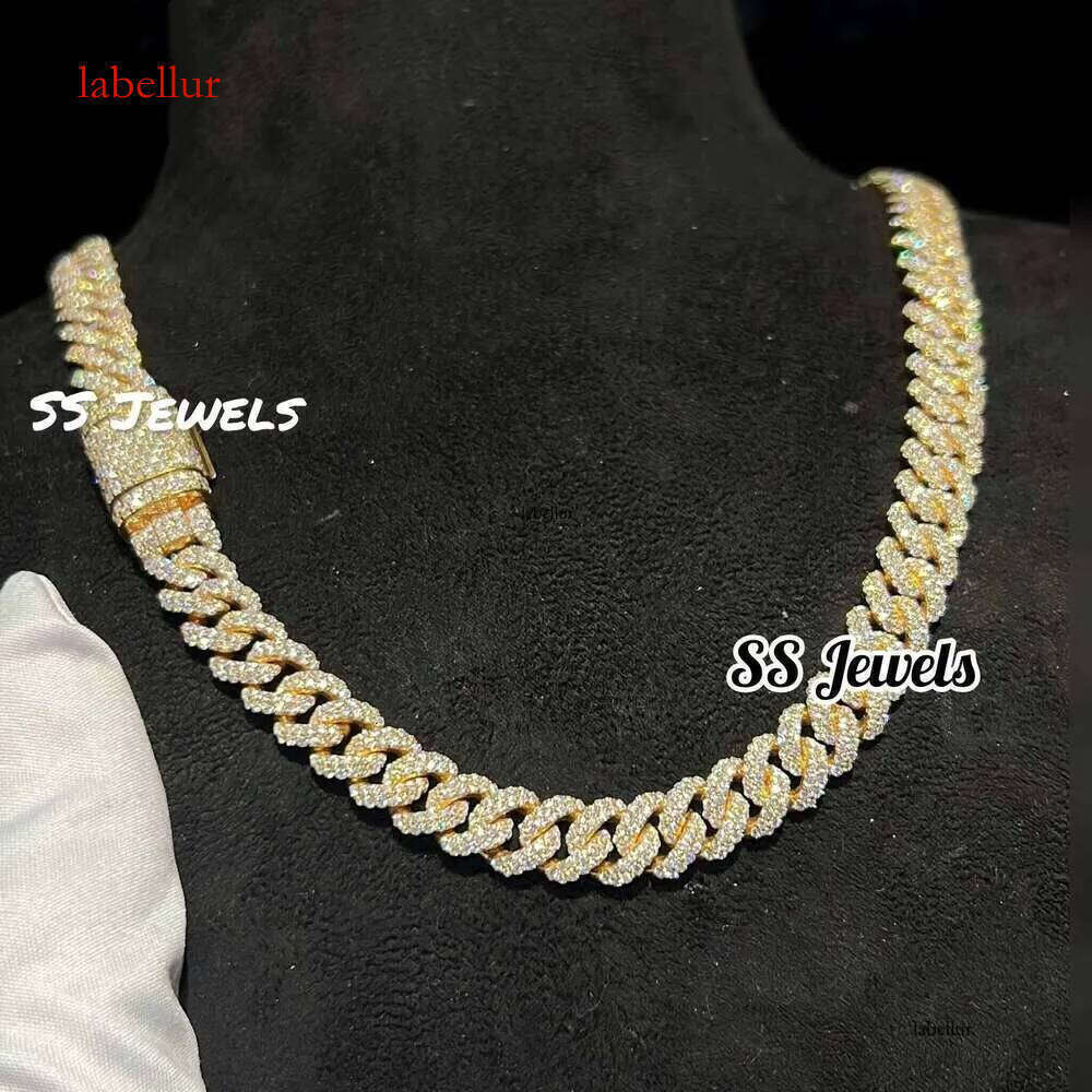 High-end Sier Cuban Chain Baguette Moissanite Hip-hop Unisex Necklace