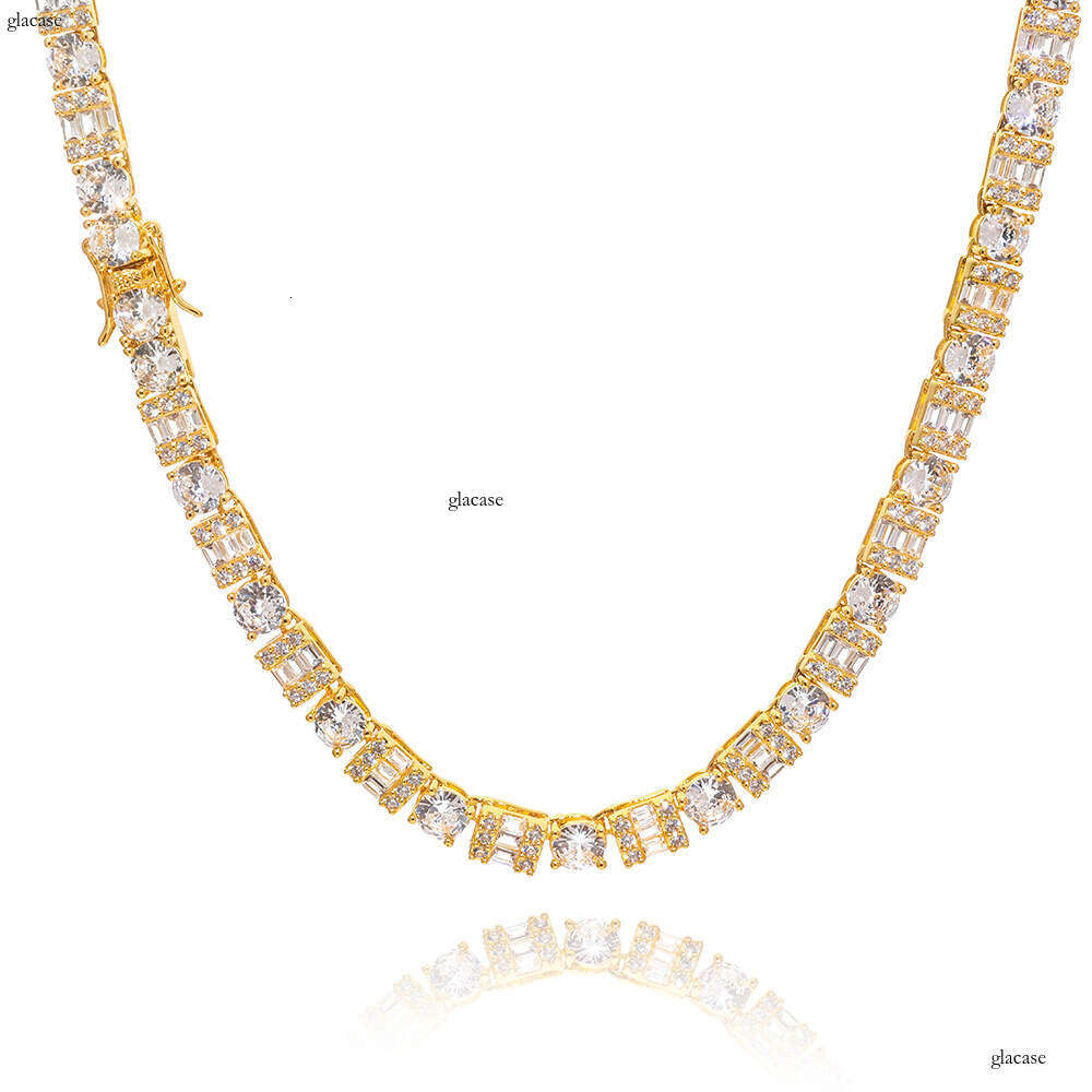 Hip-Hop Iced Out VVS Moissanite 6.5mm Square Round Mixed Dia Tennis Necklace Light Jewelry