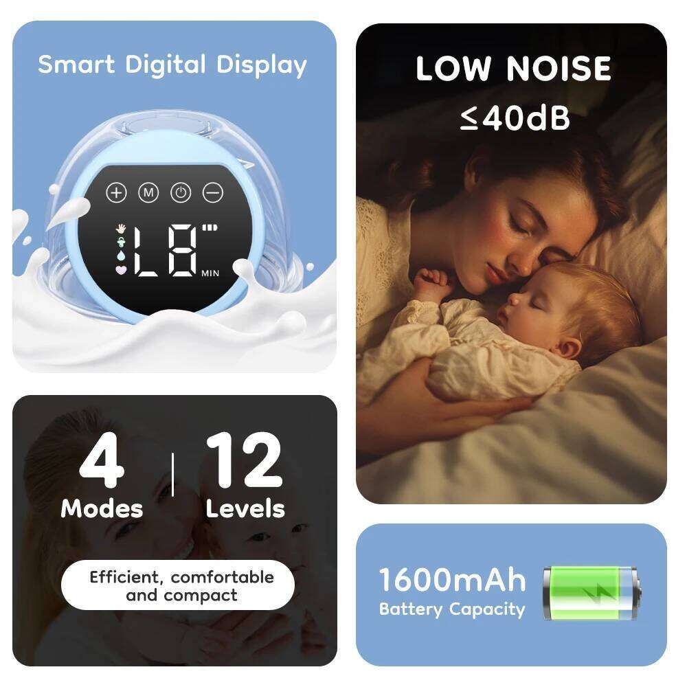 MAMIJOY Wearable Electric Pumps 4 Modes 12 Levels Portable Hands Free Breast Pump Silent Comfort With 19/24mm Flange EB26