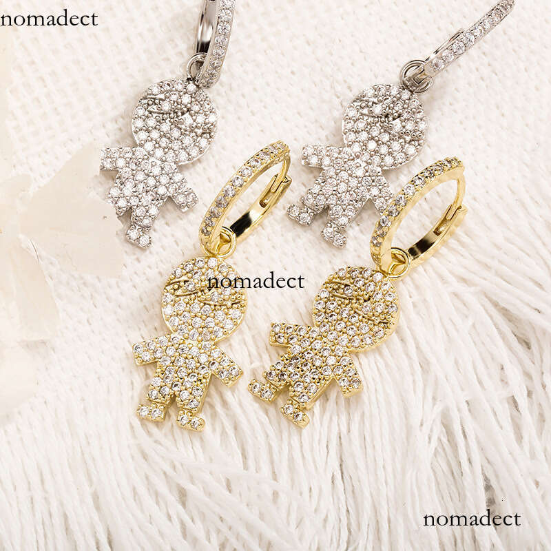 Creative Hip-Hop Full Zircon Cartoon Little Man Versatile Earrings for Men and Women Unique Ear Jewelry