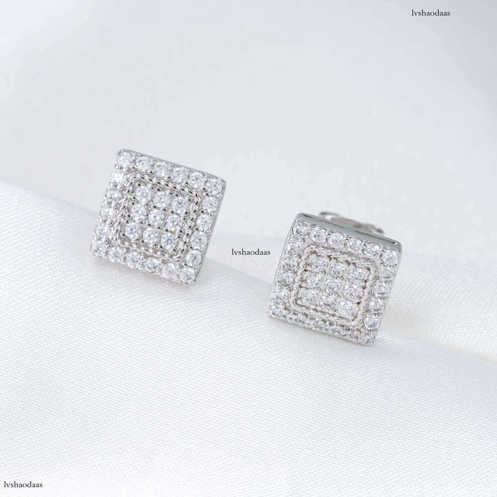 High-end Personality EarringIced Out VVS Inlaid Moissanite Princess Square 10mm Unisex Fashion Light Ear Jewelry Cross