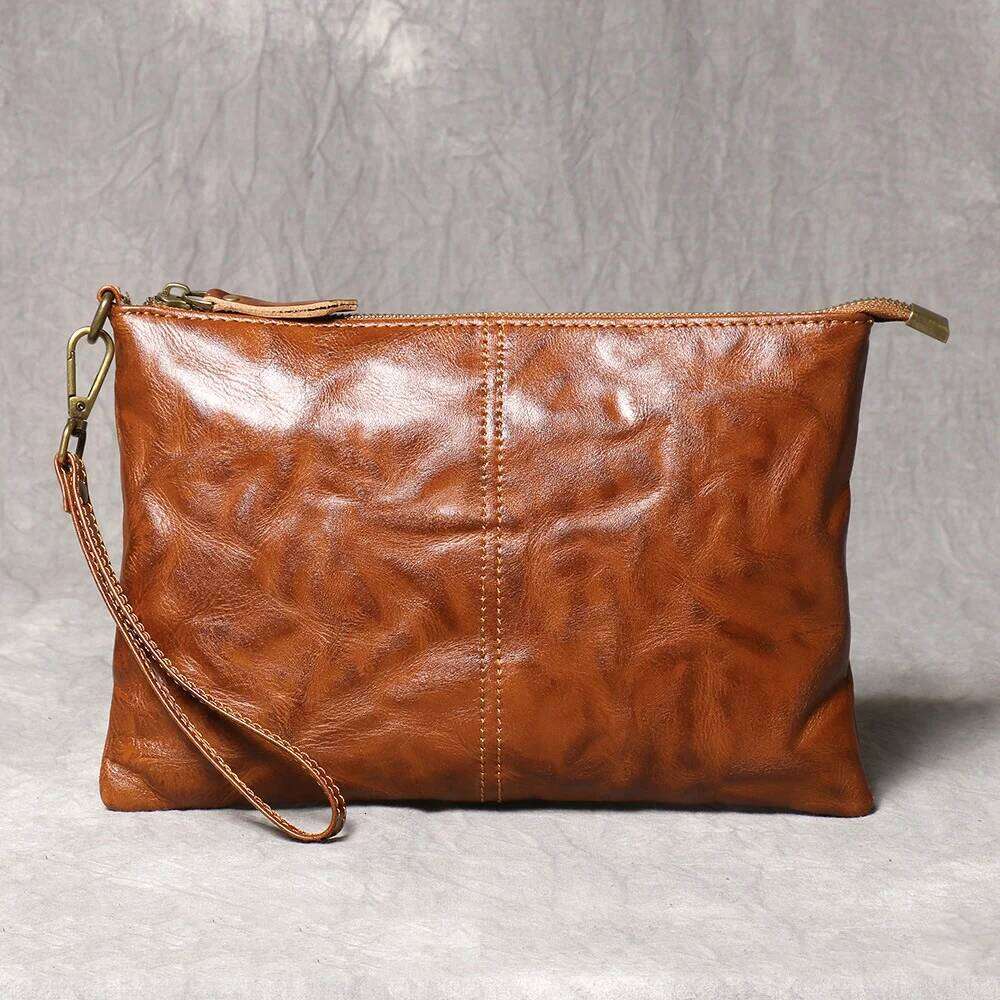 LUOKIR New Vintage Handmade Genuine Leather Men s Clutch Fashion Women Bag Large Capacity Cowhide Document Wristlet bag