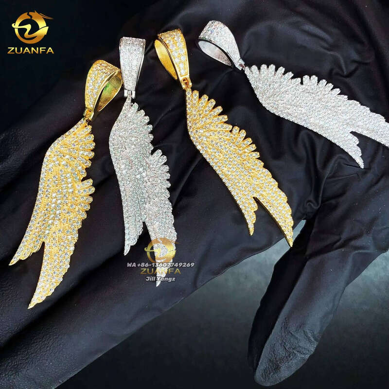 Factory Cheap Price Ready to Ship Angel Wings Iced Out Jewelry Dias Custom Moissanite Pendant