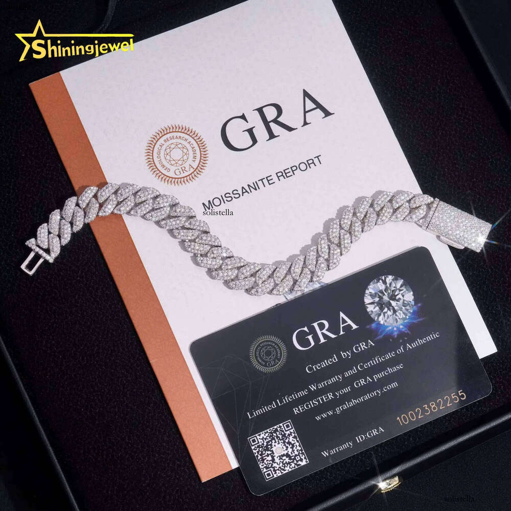 New Fashion Jewelry Hip Hop Style Iced Out Sterling Sier 10mm VVS Moissanite Cuban Link Bracelet